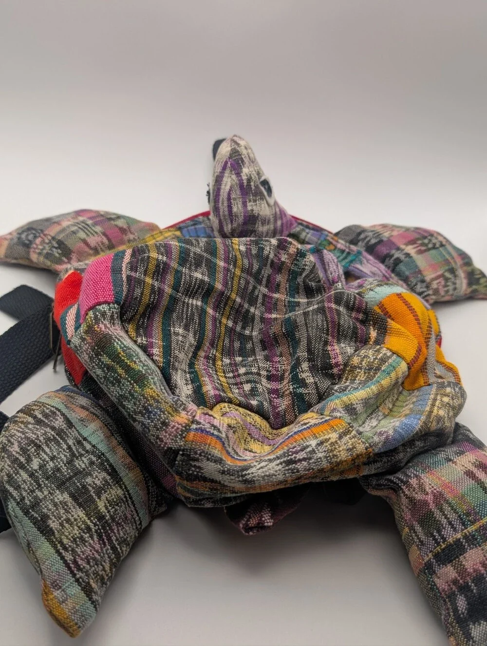 Small Child's Turtle Shaped Backpack Boho Purse Vibrant Striped Cloth Eyes 9